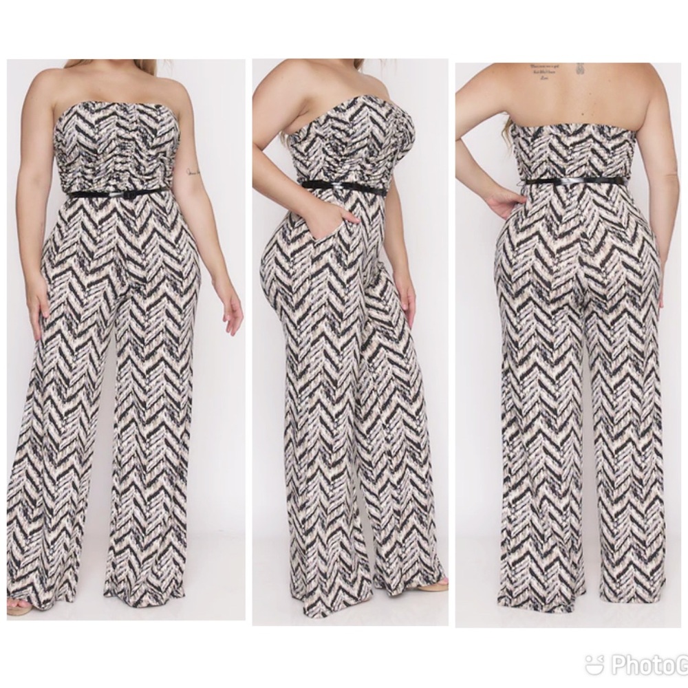 Plus Size Belted Strspless Jumpsuit